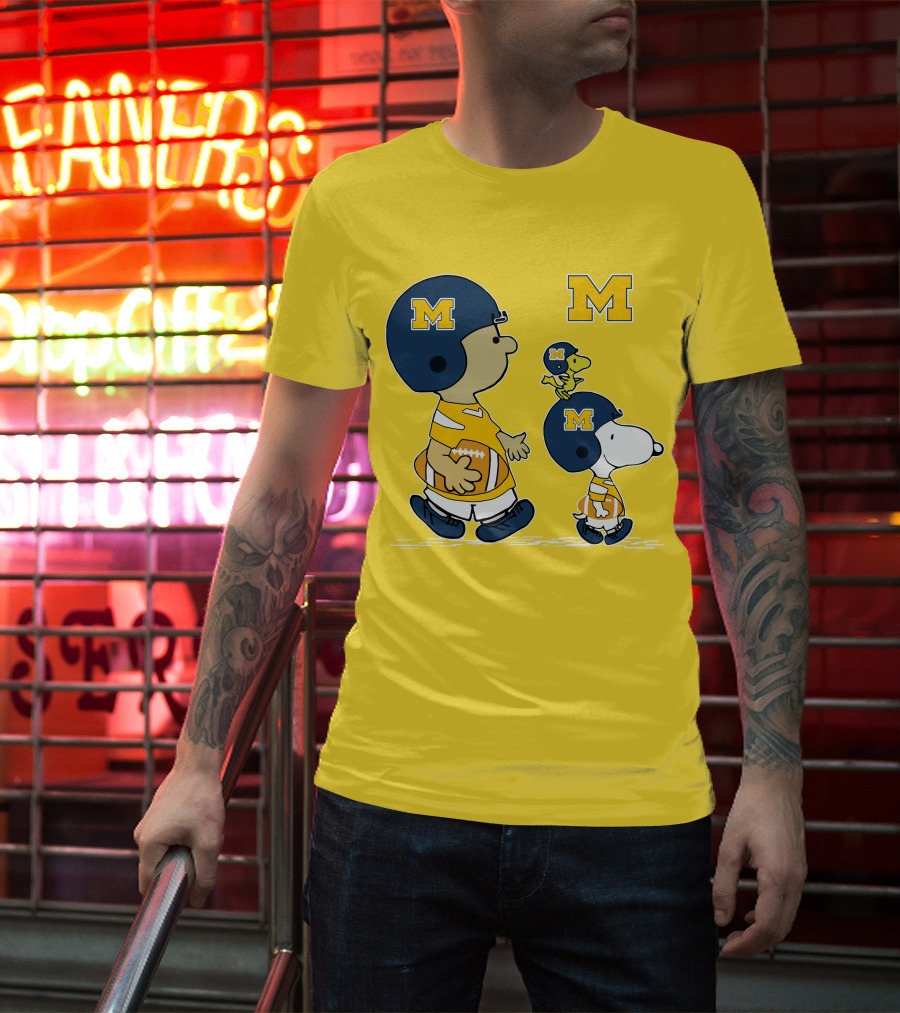 Michigan Wolverines Snoopy Woodstock Football Fan Team Spirit Peanuts Style T-Shirt