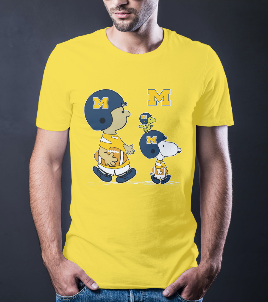 Michigan Wolverines Snoopy Woodstock Football Fan Team Spirit Peanuts Style T-Shirt