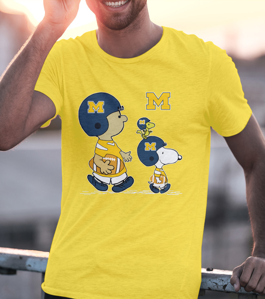 Michigan Wolverines Snoopy Woodstock Football Fan Team Spirit Peanuts Style T-Shirt