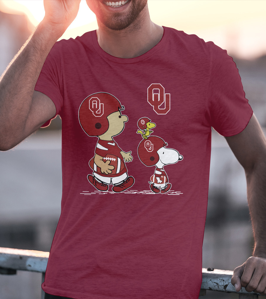 Oklahoma Sooners Snoopy Woodstock Football Ou Team Spirit Peanuts Characters T-Shirt