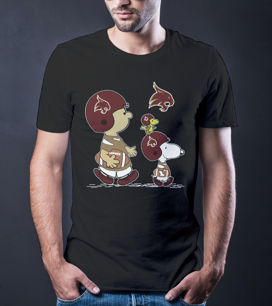 Texas State University Bobcats Snoopy And Woodstock Football T-Shirt