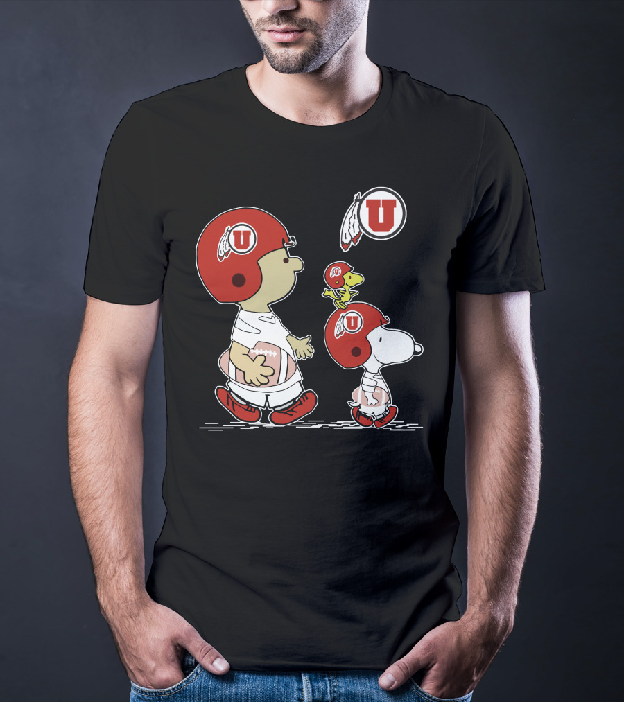Utah Utes Snoopy And Woodstock Football Helmets T-Shirt