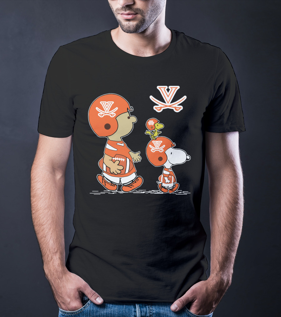Virginia Cavaliers Peanuts Football Helmet Snoopy Woodstock T-Shirt