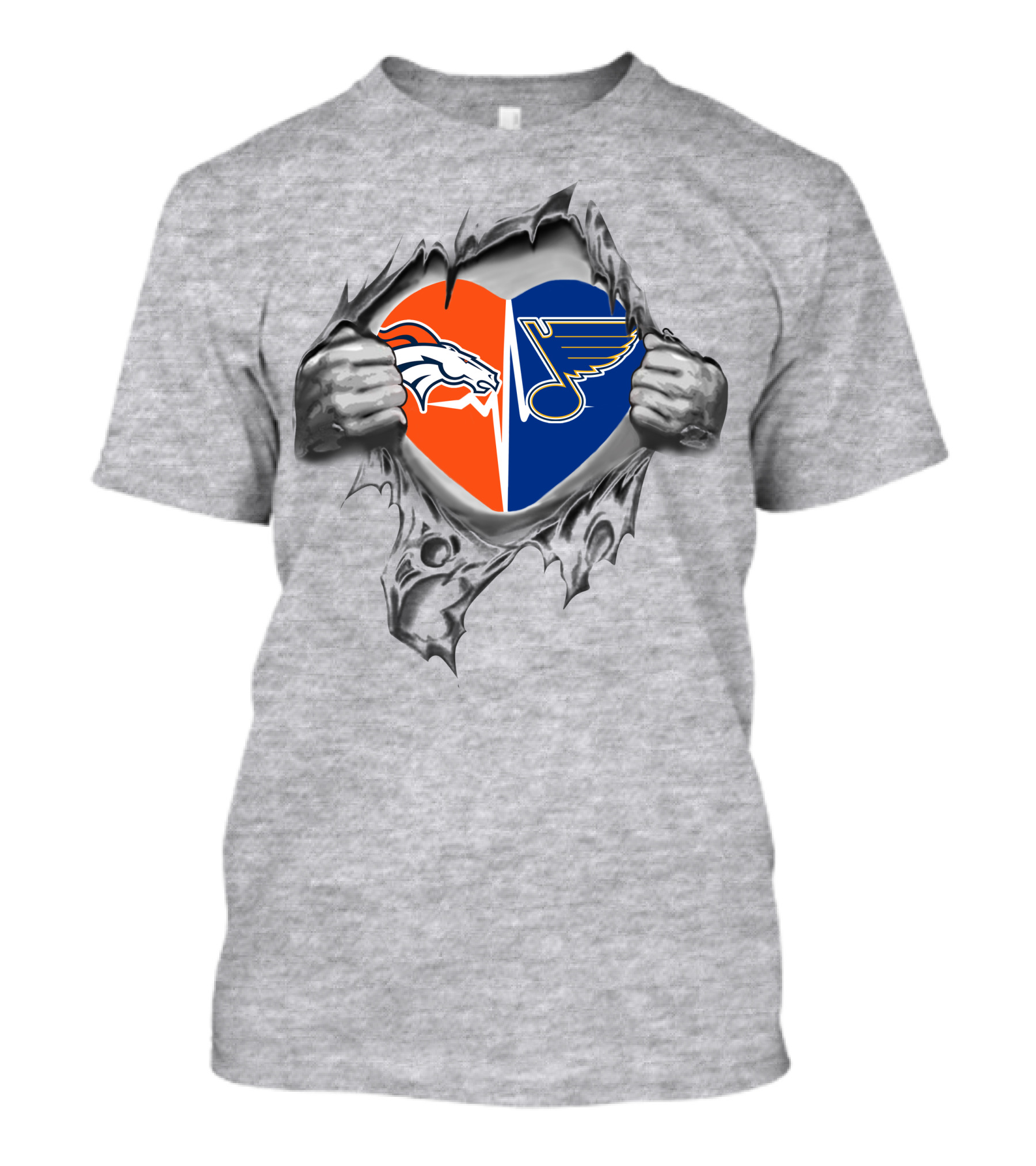 Broncos St. Louis Blues Heart Logo Combination T-Shirt