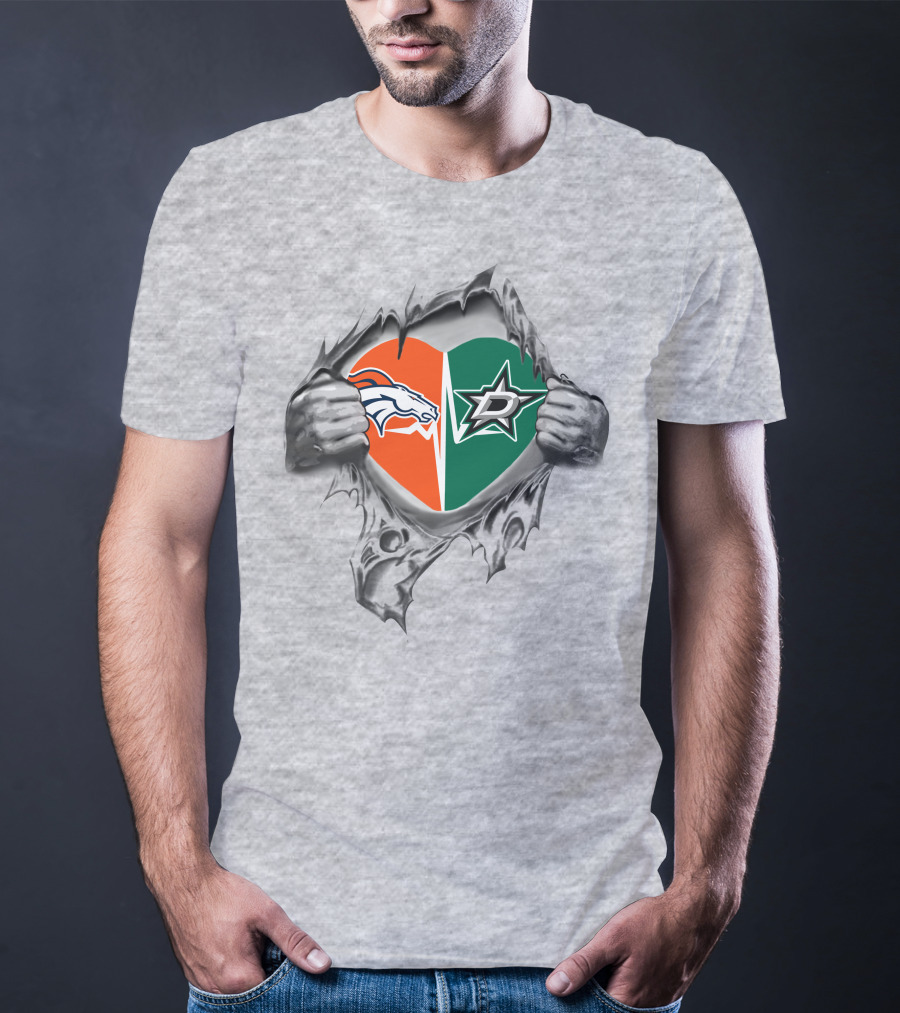 Broncos Dallas Stars Heart Design Collaboration T-Shirt