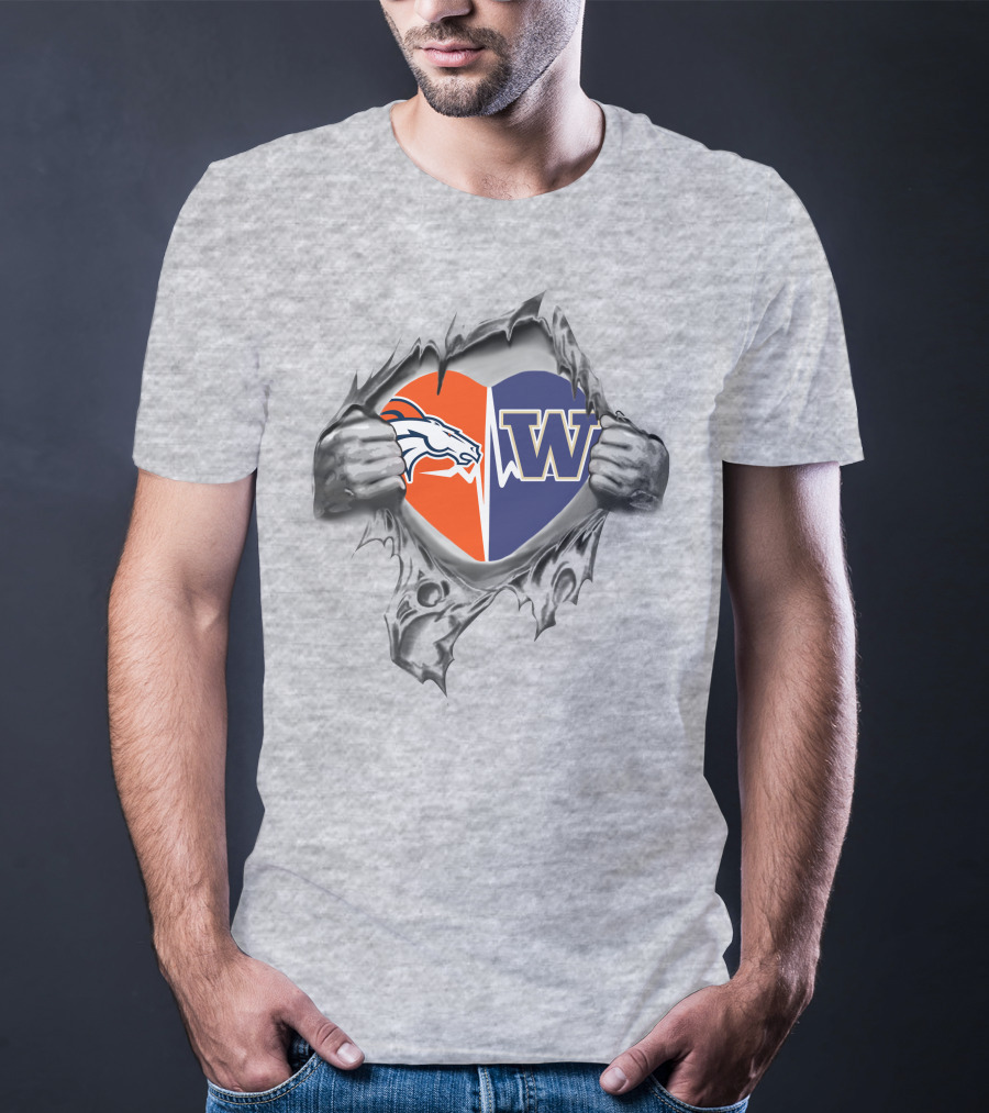Broncos Huskies Heart Design With Tear-Away Effect T-Shirt