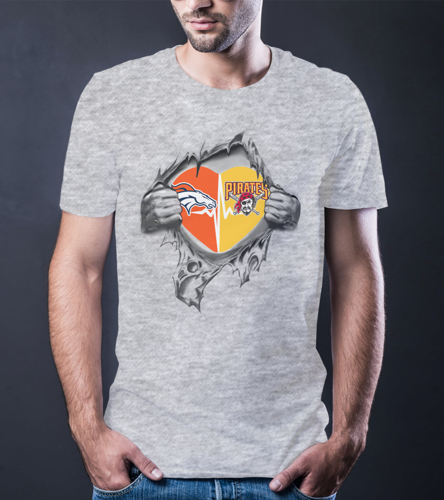 Broncos Pirates Heart Torn T-Shirt