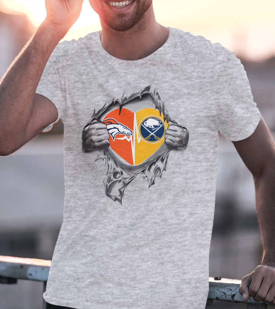 Broncos Sabres Heart Passion Logo With Hands Tearing T-Shirt