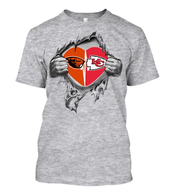Chiefs Beavers Heart Logo Split Rip T-Shirt