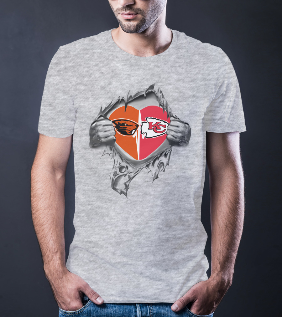 Chiefs Beavers Heart Logo Split Rip T-Shirt