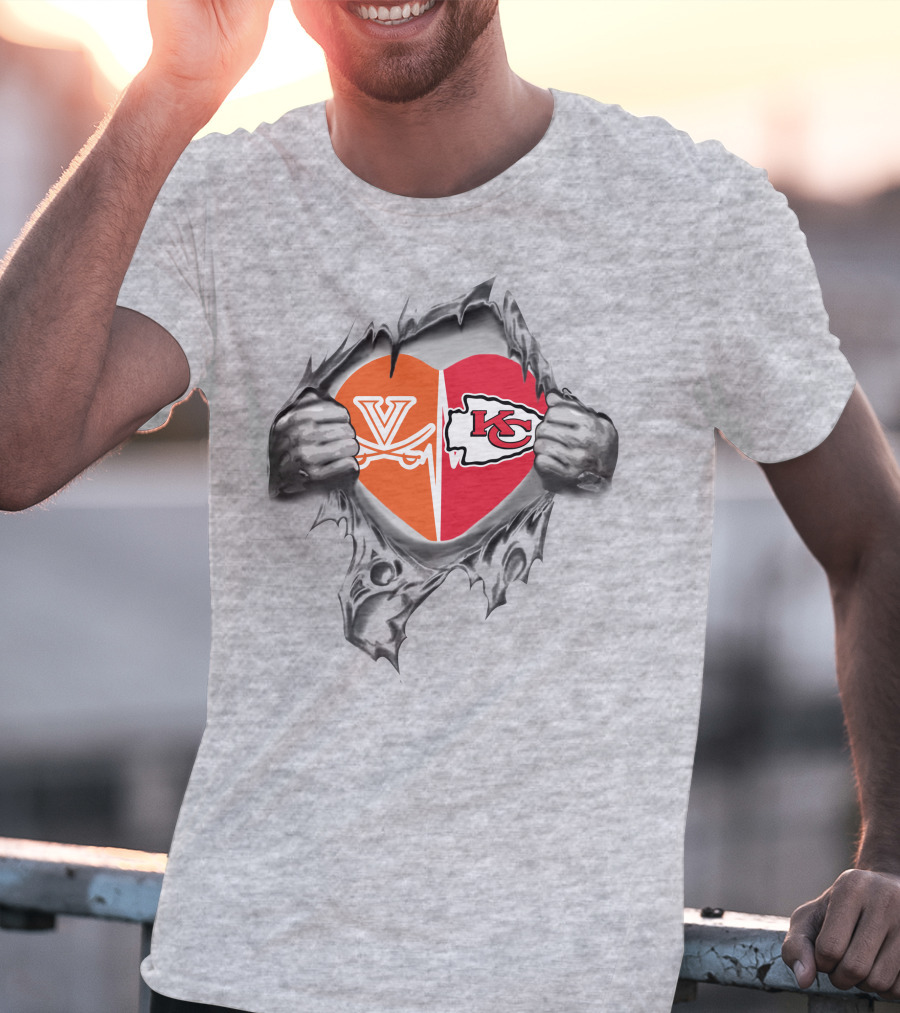 Chiefs Cavaliers Virginia Heart Football Connection T-Shirt