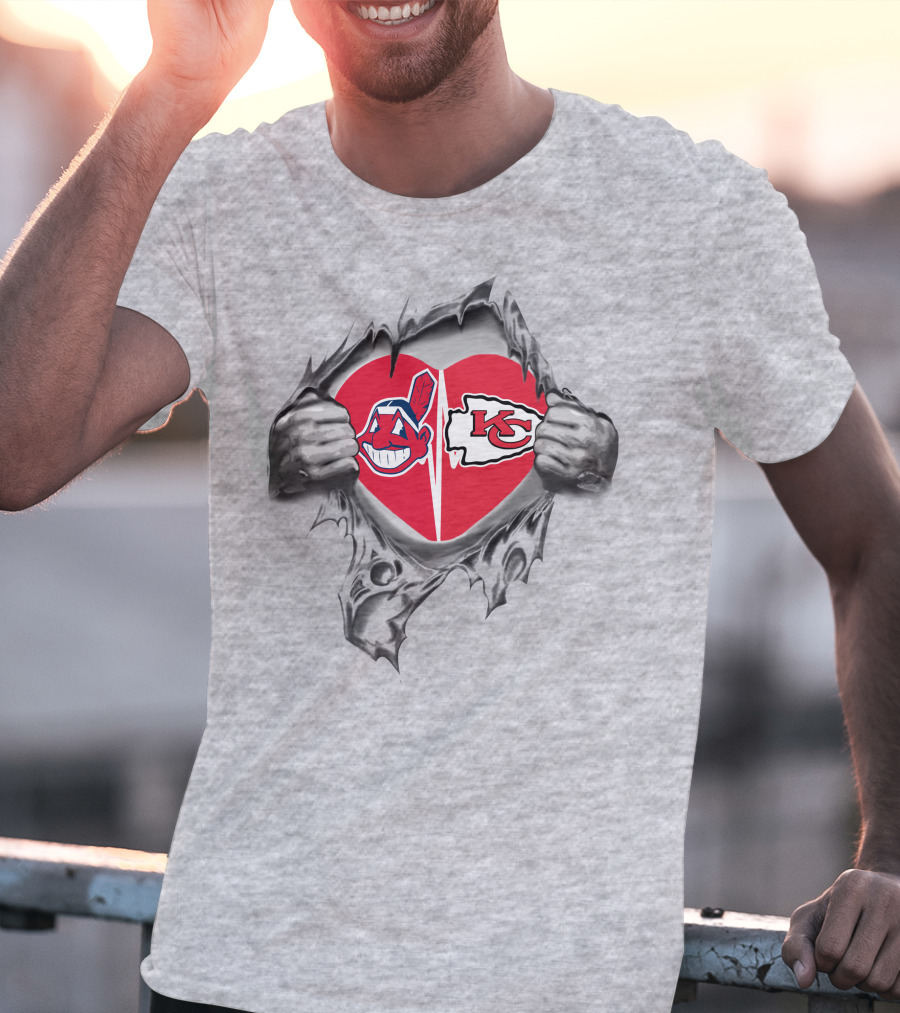 Chiefs Indians Heart Symbolic Sports Kansas City Cleveland Logo Fans T-Shirt
