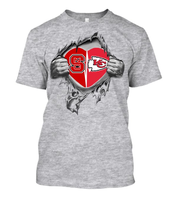 Nc State Wolfpack Heart Vs Kansas City Chiefs Heart T-Shirt