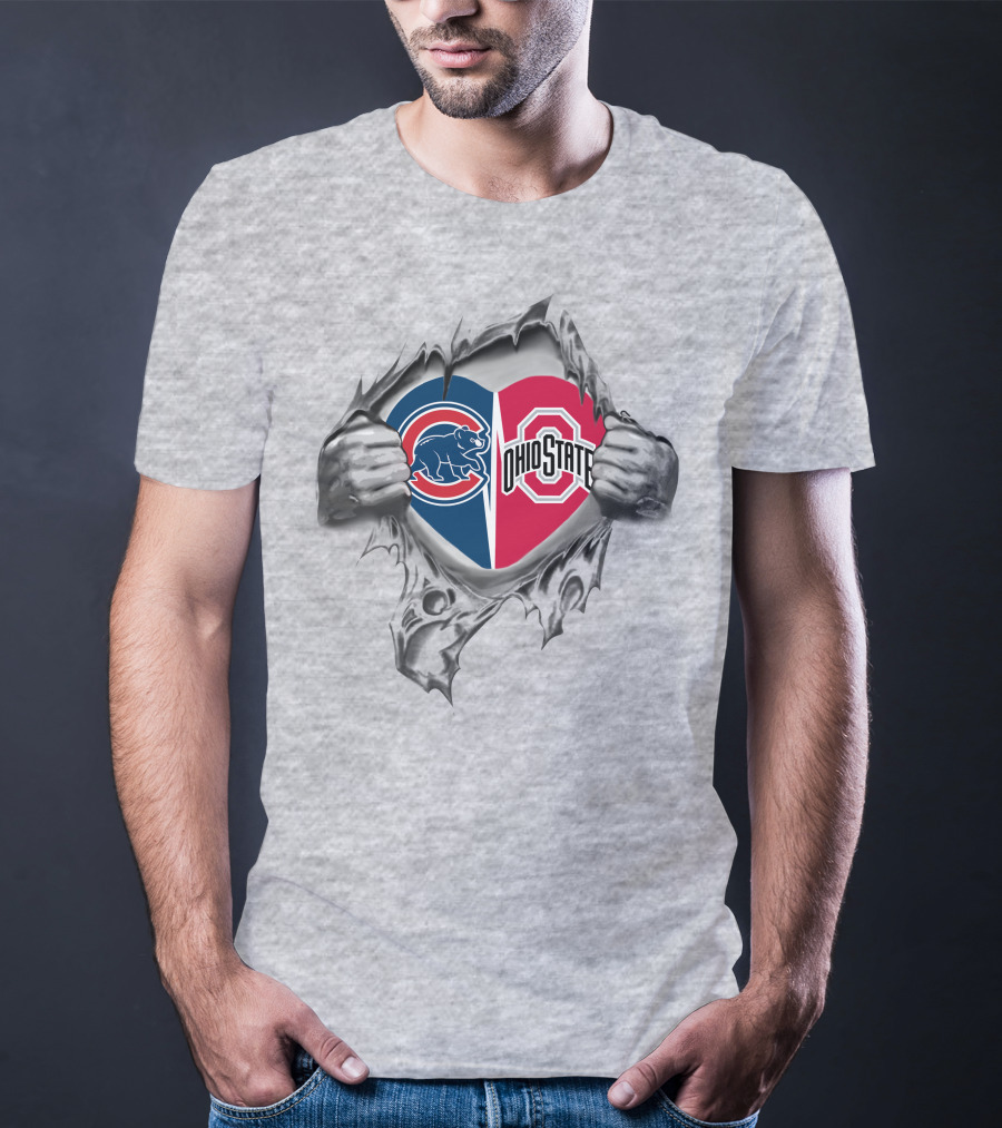 Cubs Ohio State Heart Split Torn Skin T-Shirt