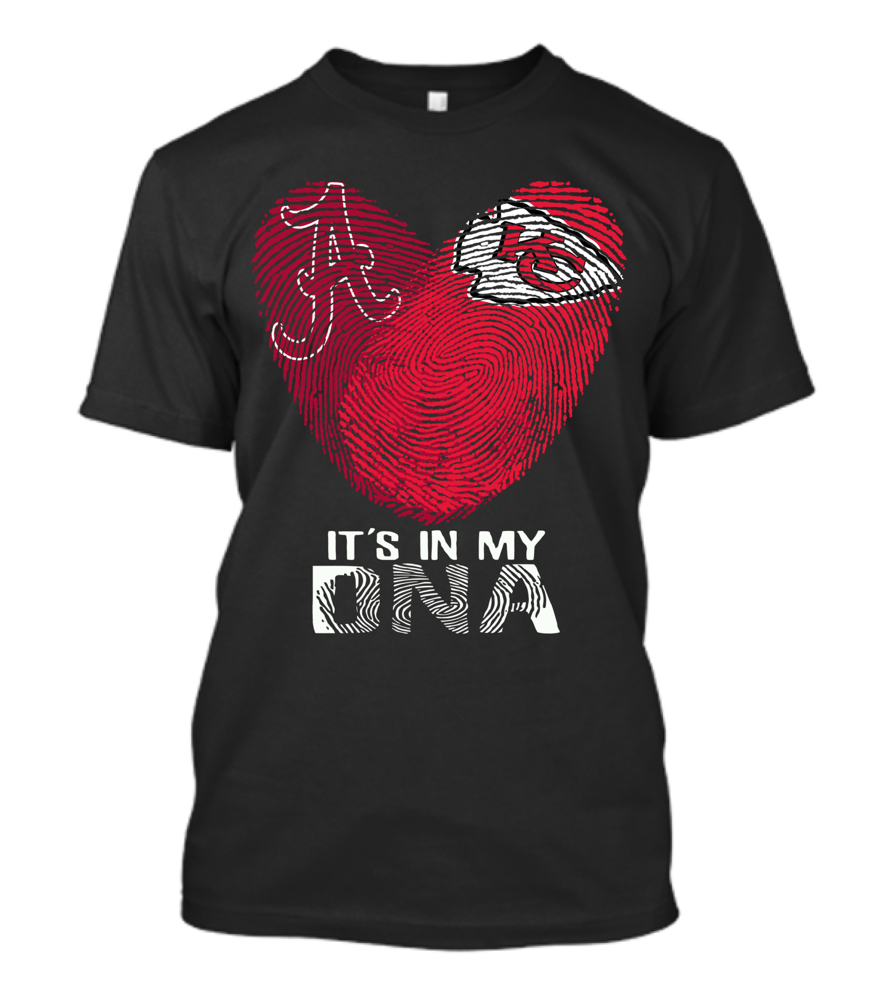 Alabama And Chiefs Heart Logo It's In My DNA Fingerprint T-Shirt