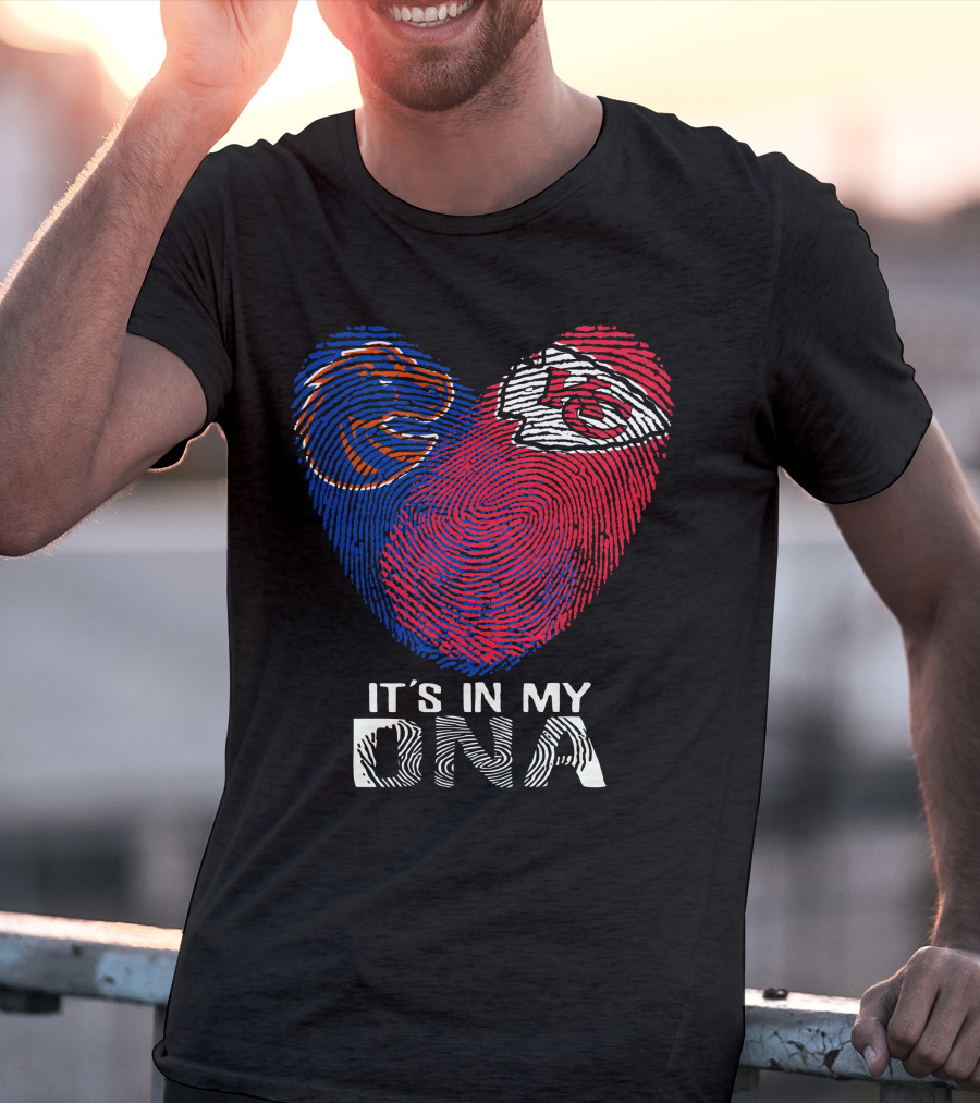 Boise State Broncos And Kansas City Chiefs It's In My DNA Fingerprint Heart T-Shirt