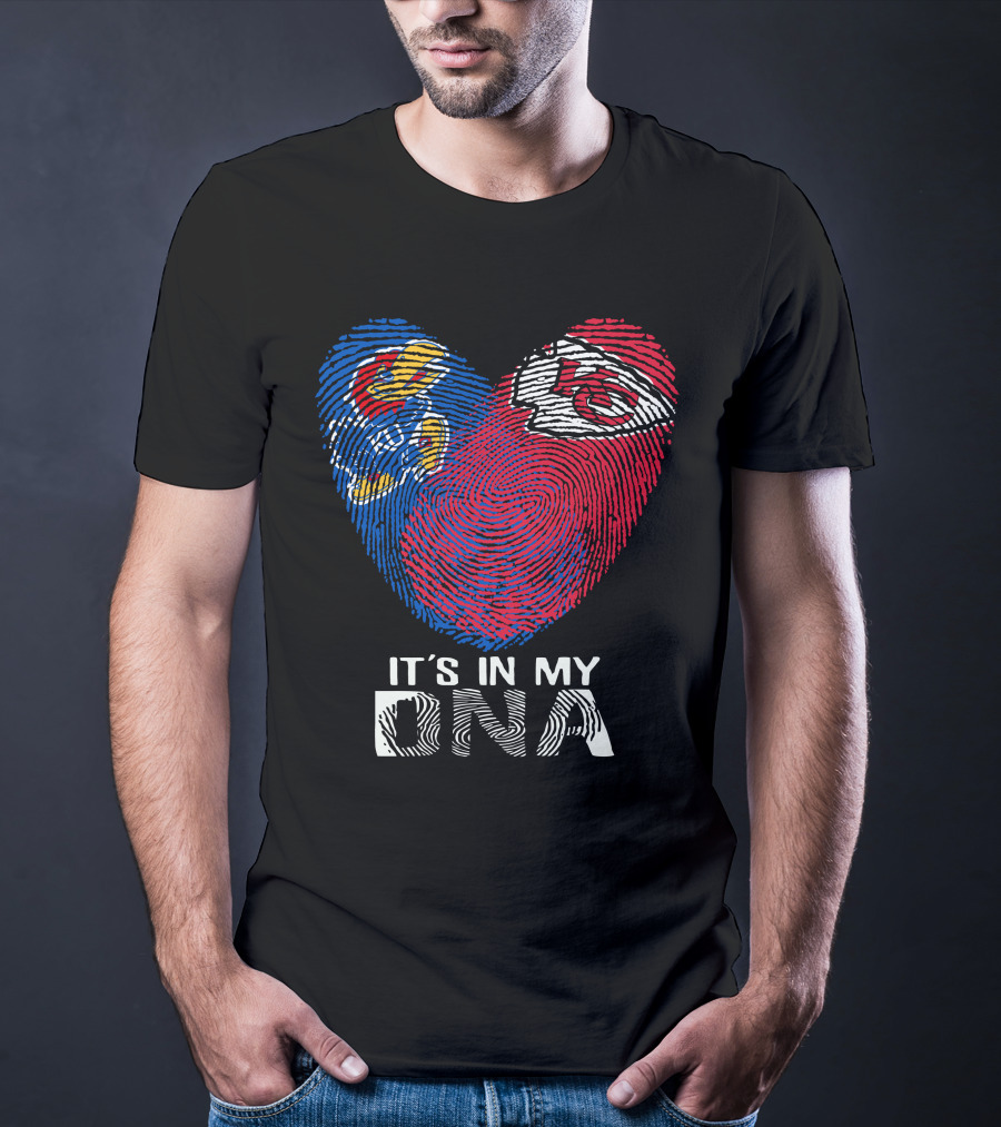 Kansas Jayhawks Chiefs It's In My DNA Fingerprint Heart T-Shirt