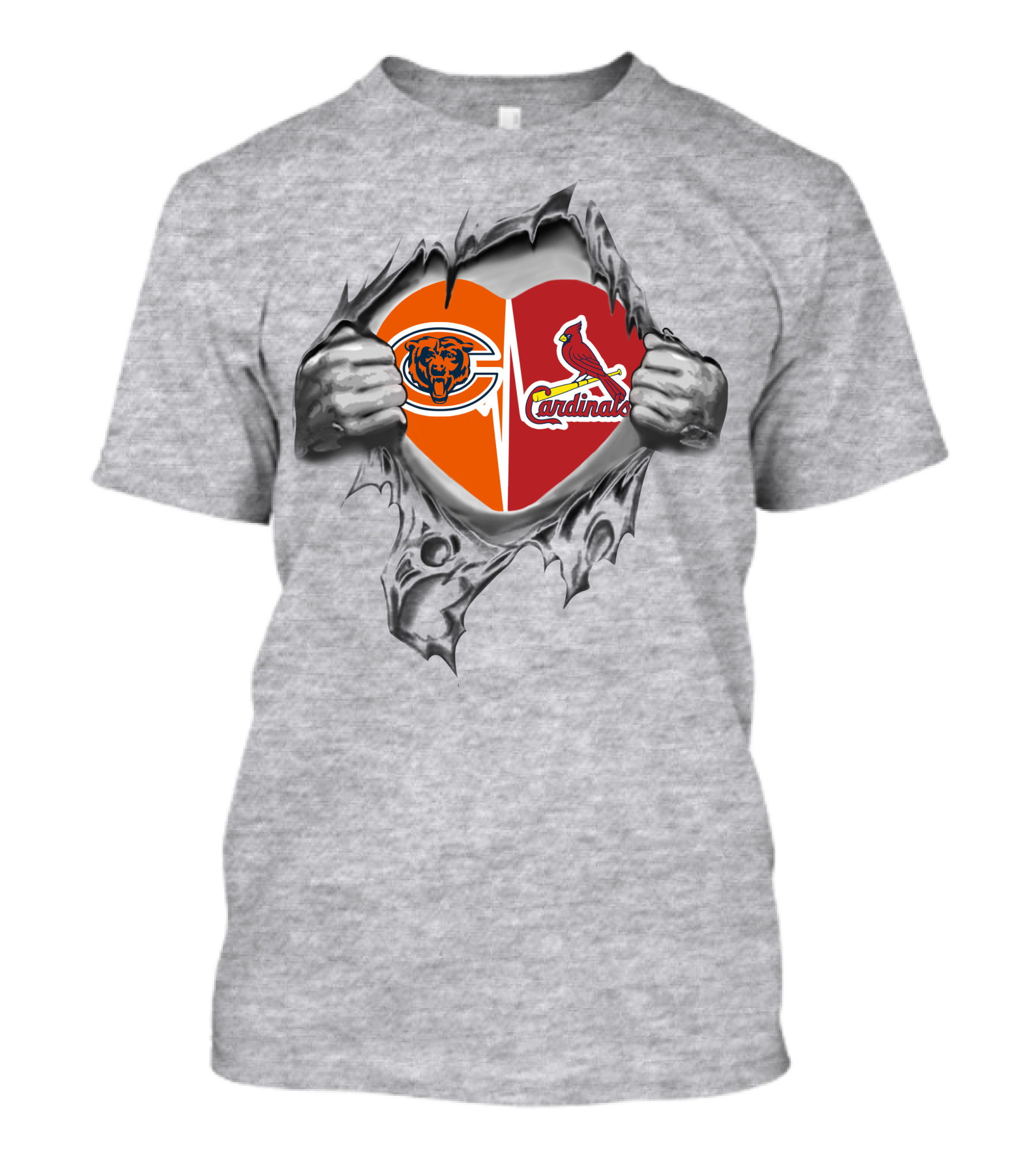 Bears Cardinals Heart Ripped Football Passion T-Shirt