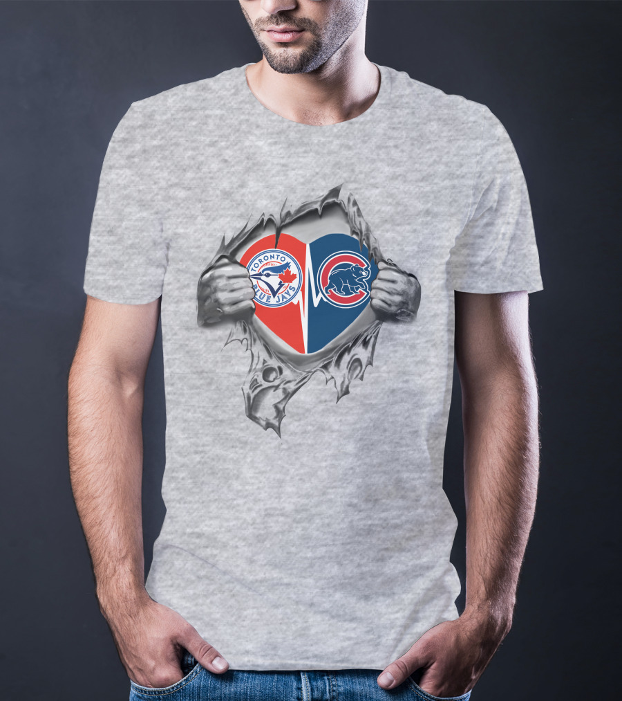 Toronto Blue Jays Chicago Cubs Heart Inside Tearing Hands Logos T-Shirt