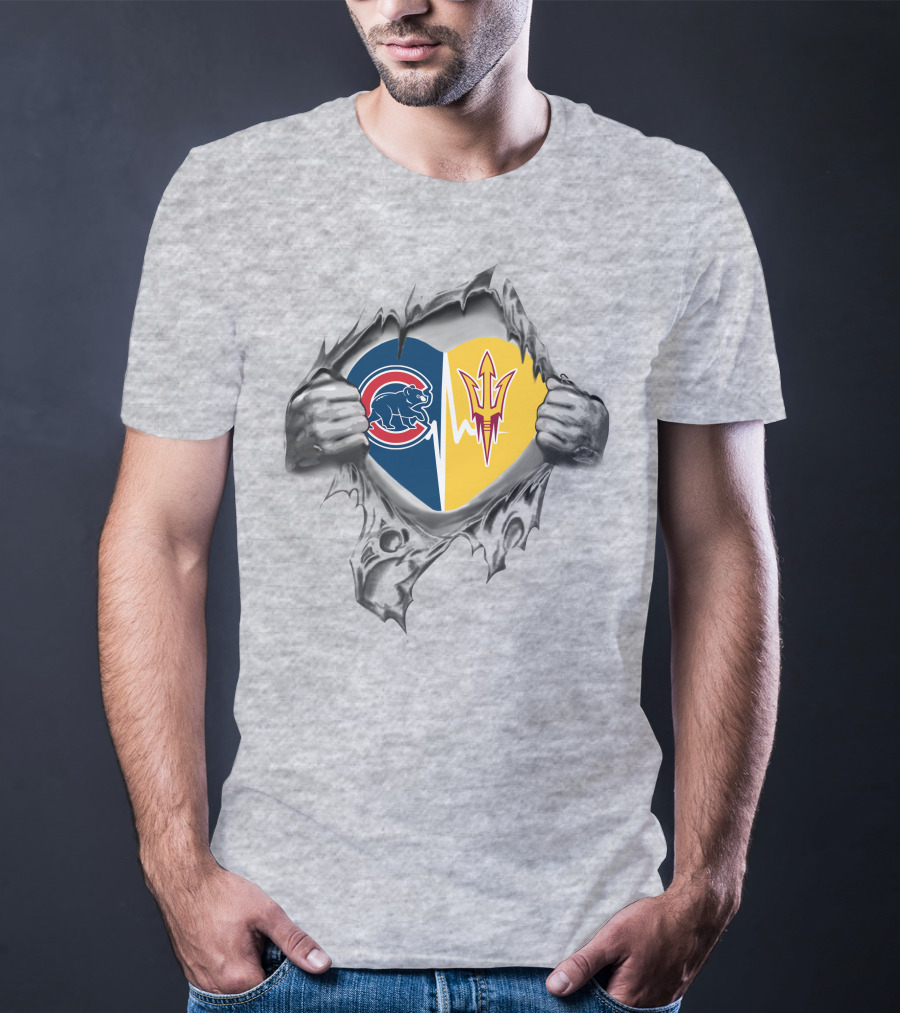 Cubs Arizona State Heartbeat Symbol In Torn T-Shirt