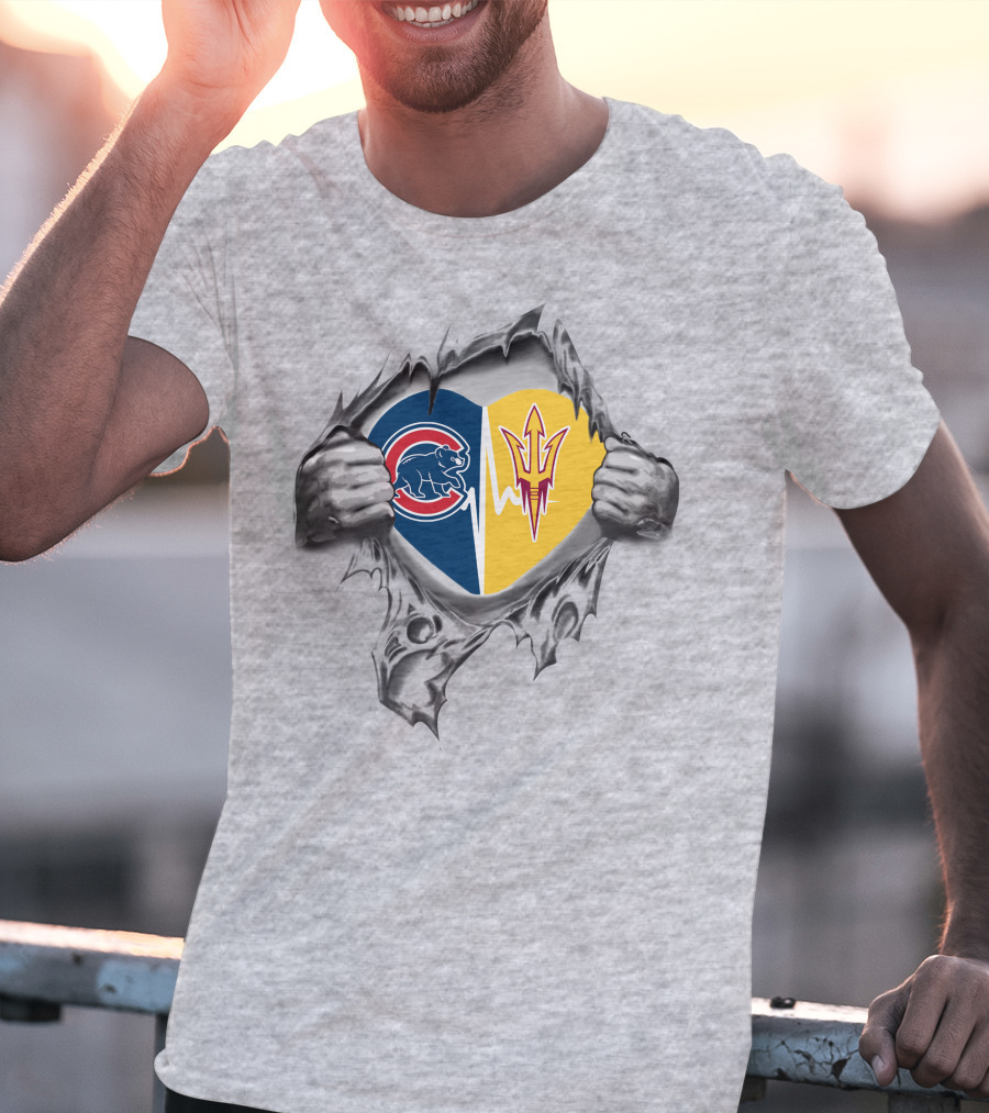 Cubs Arizona State Heartbeat Symbol In Torn T-Shirt