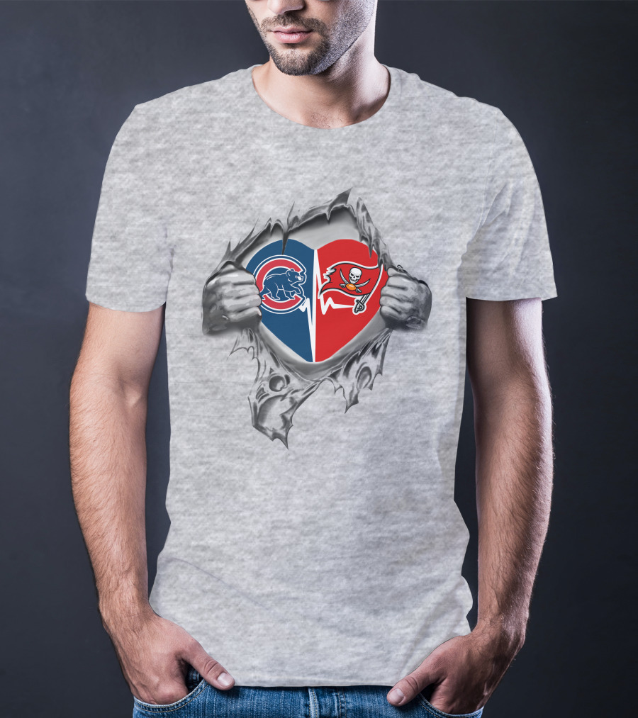 Cubs Buccaneers Heart Logo Split With Hands Peeling Layers T-Shirt