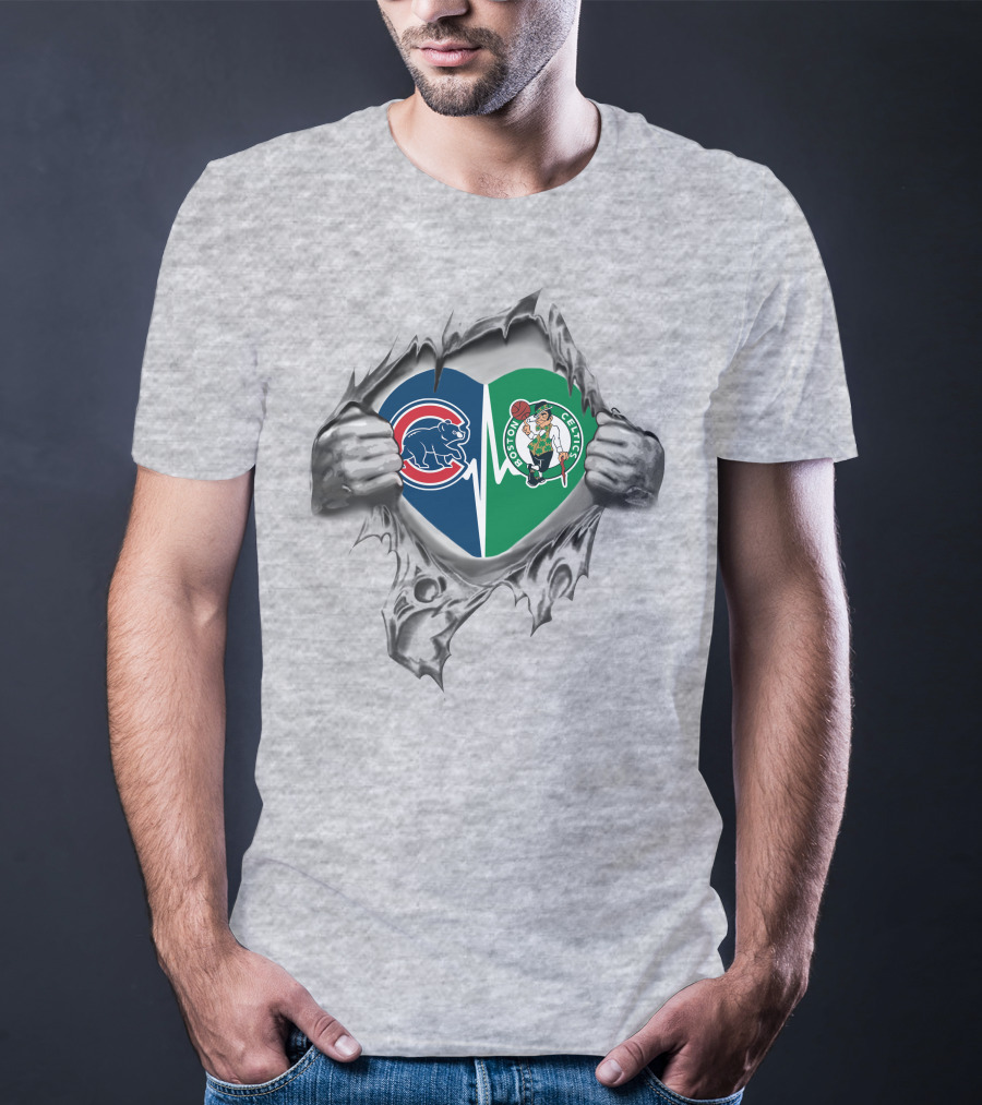 Cubs Celtics Heart Logo With Torn Silver Hands T-Shirt