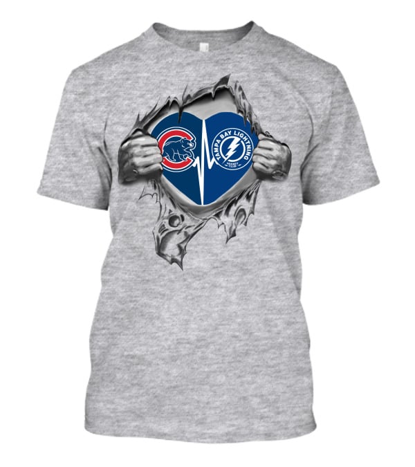 Cubs Lightning Heart Ripped With Hands Logo Display T-Shirt