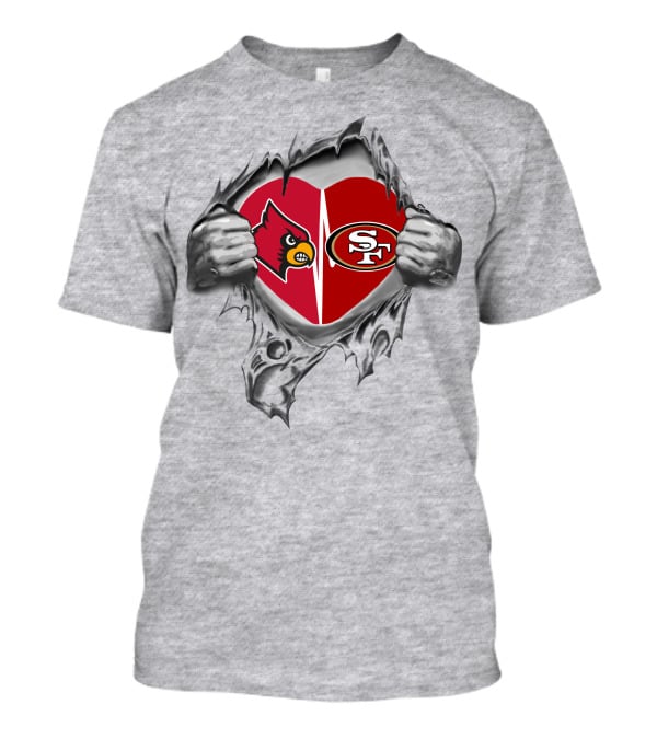 49ers Cardinals Heart With Logos And Tearing Hands T-Shirt