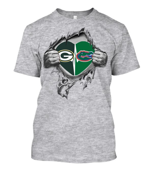 Green Bay Packers Florida Gators Heart Logo Fusion T-Shirt