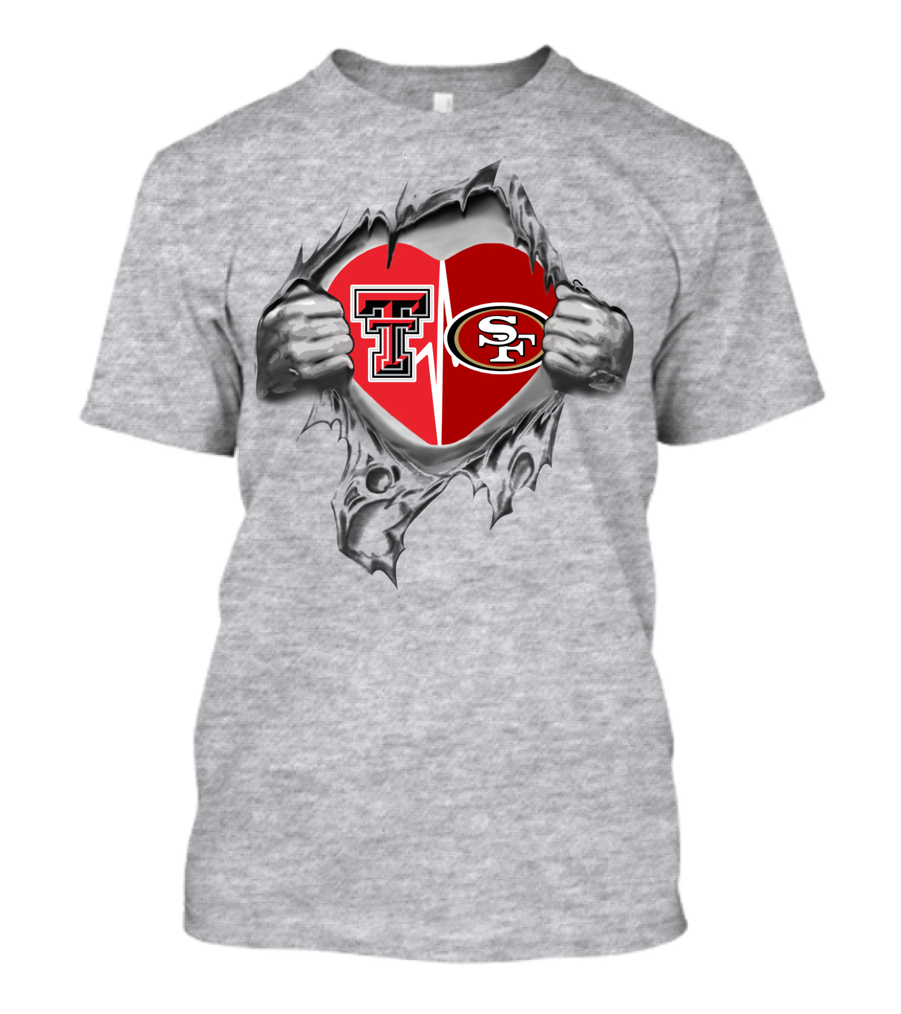 49ers And Texas Tech Heart Logos United T-Shirt