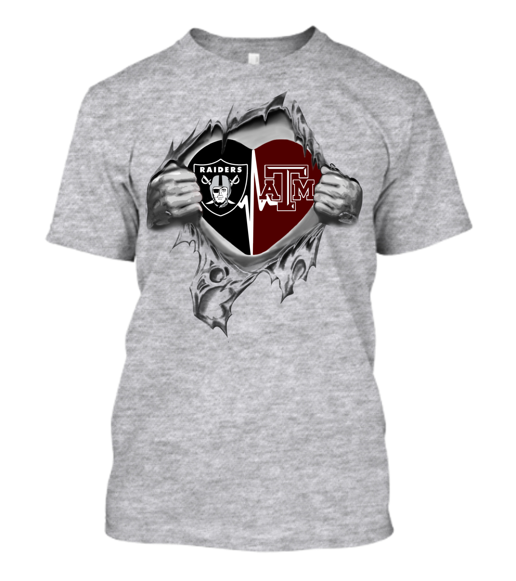 Heart Of Raiders Aggies Split With Raiders And Texas A&M T-Shirt