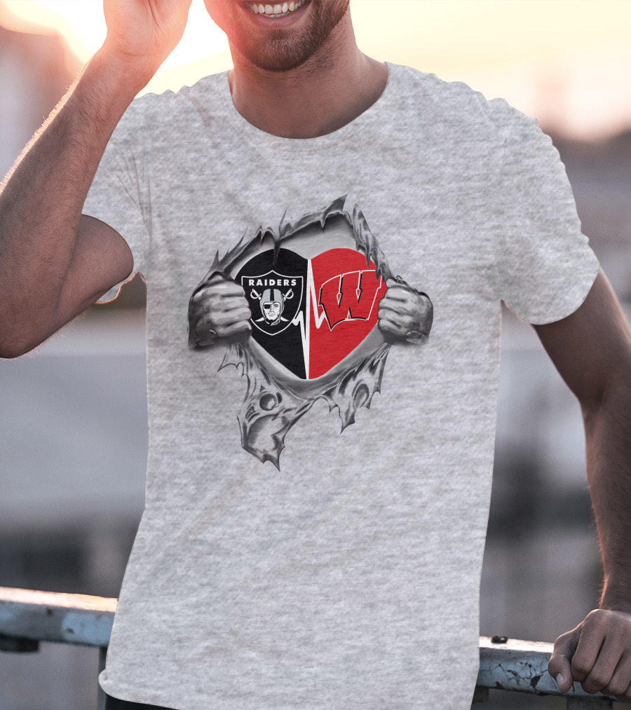 Raiders Badgers Heartbeat Split Heart T-Shirt
