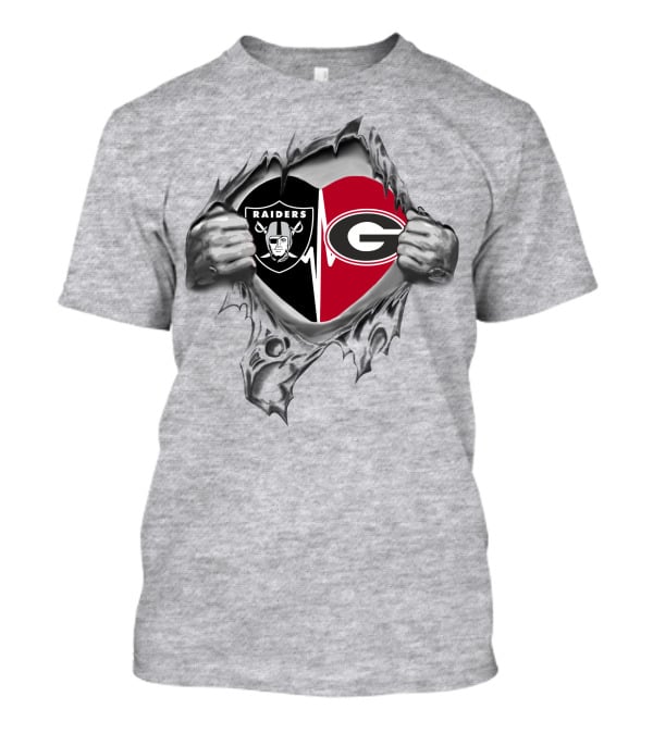 Raiders Georgia Bulldogs Heartbeat Dual Logo Fusion T-Shirt
