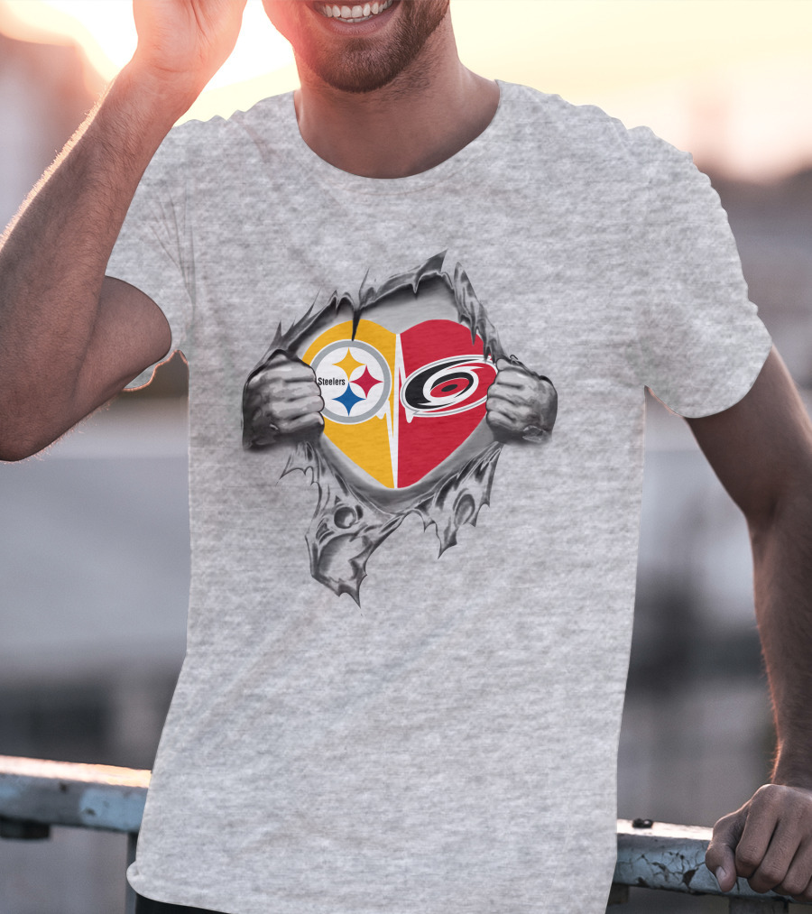Steelers Carolina Hurricanes Heart Logo Fusion Fans Passion T-Shirt