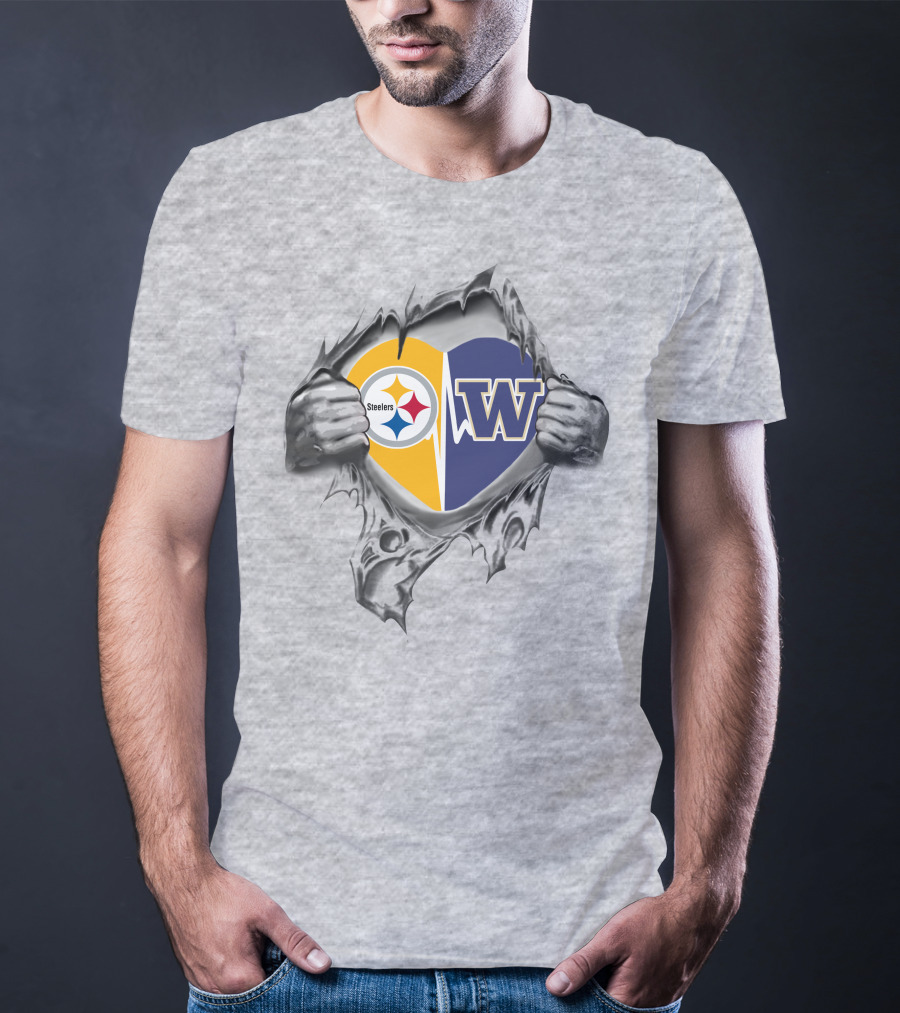 Steelers Huskies Heart Symbol Dual Logo Steelers W Huskies T-Shirt
