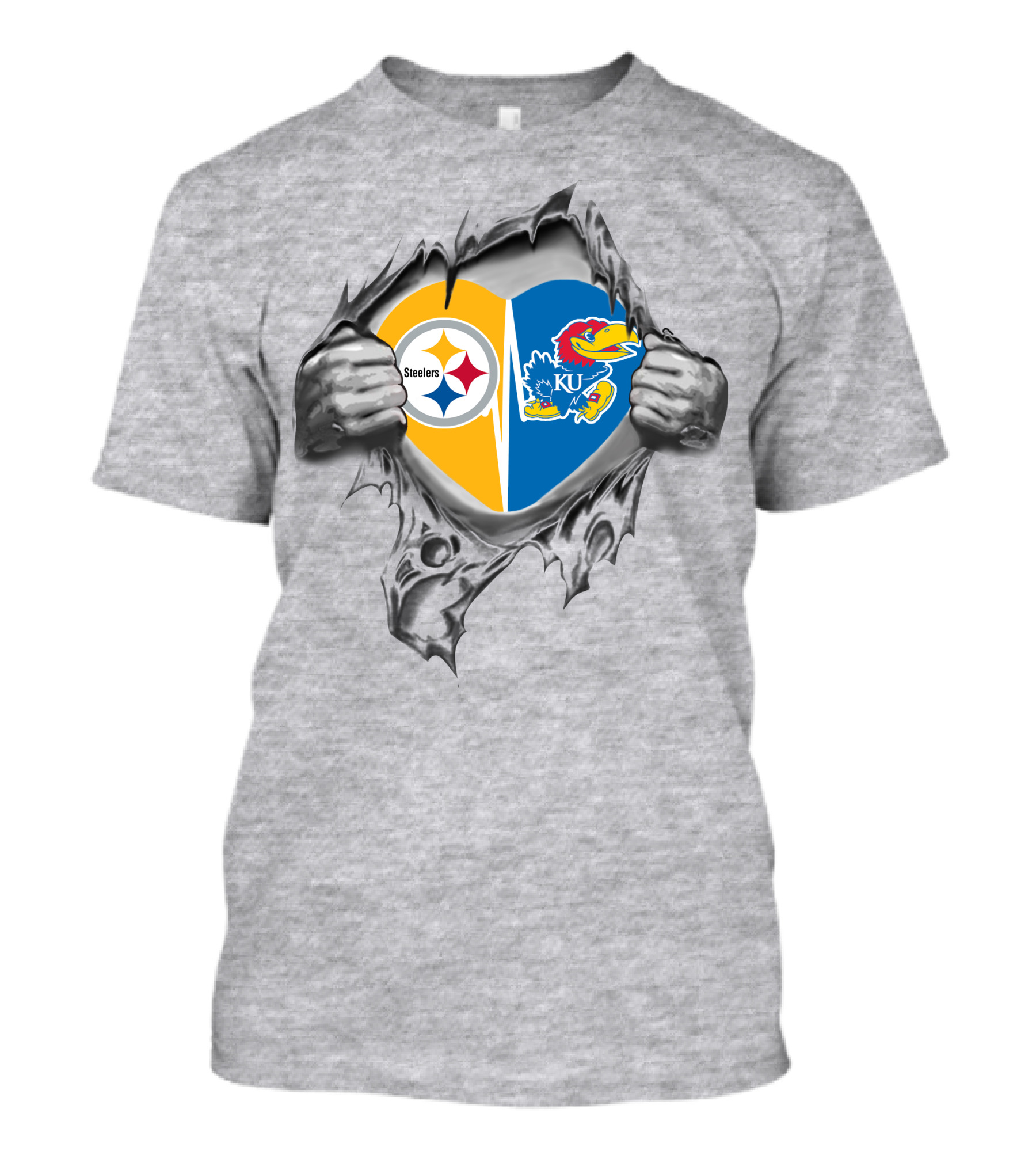 Steelers Kansas Jayhawks Heart Torn Fabric T-Shirt