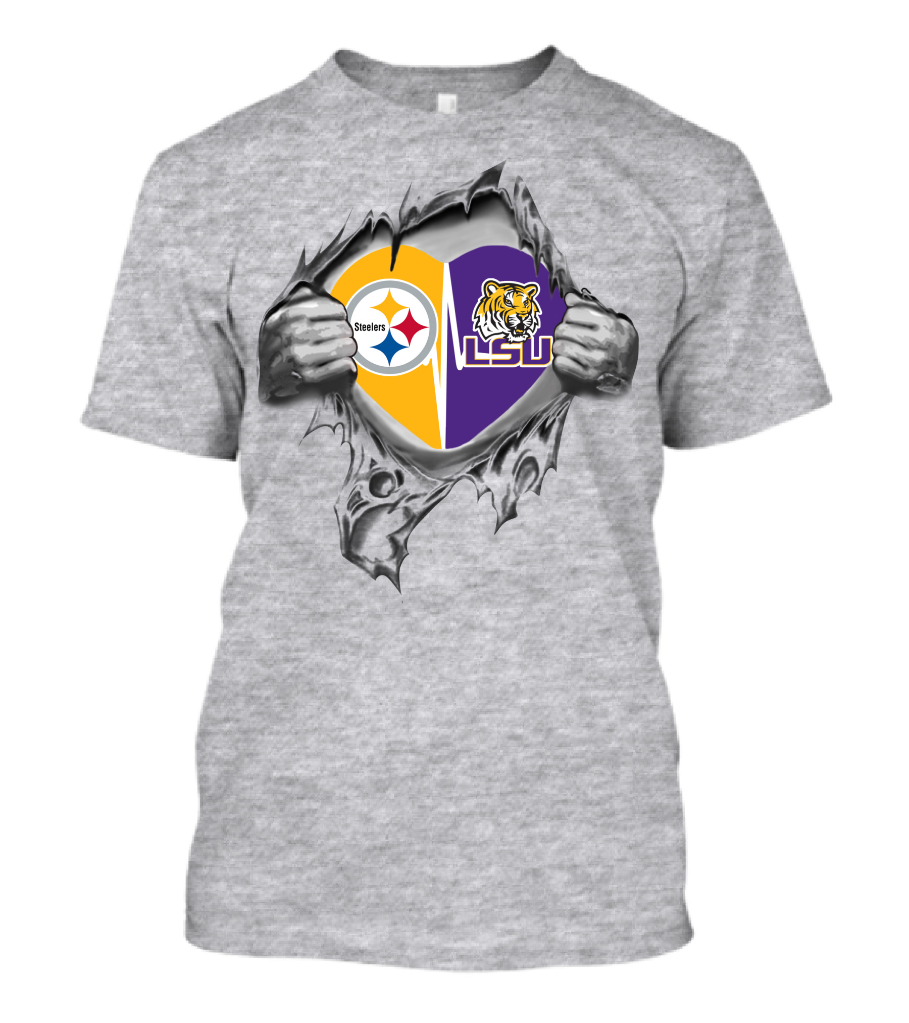 Steelers LSU Heart With Logos And Tiger T-Shirt