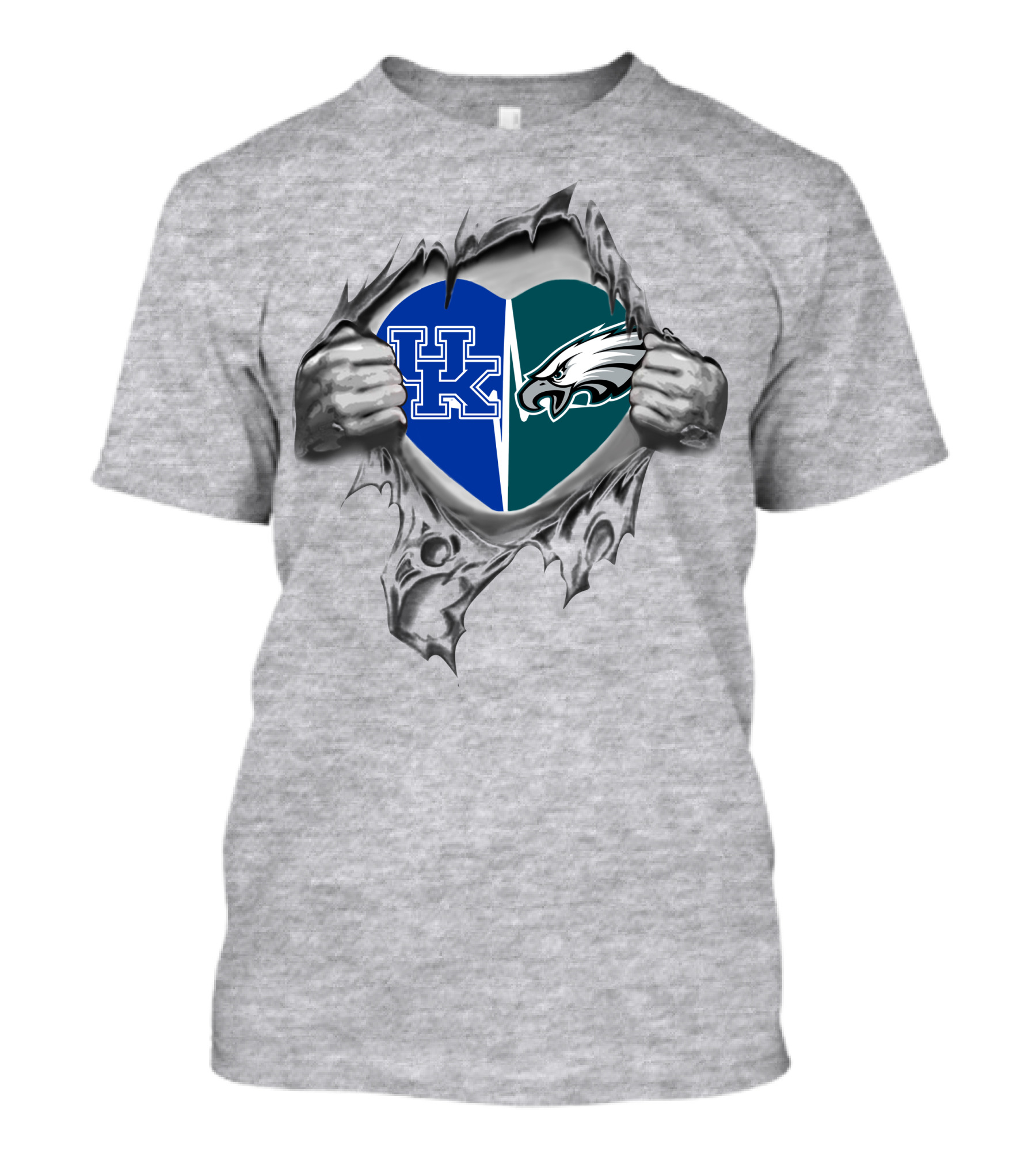 Kentucky Wildcats And Philadelphia Eagles United In Heart T-Shirt