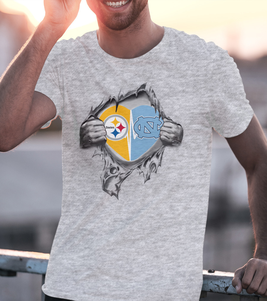 Steelers Tar Heels Heart Rip Iconic Team Fusion T-Shirt