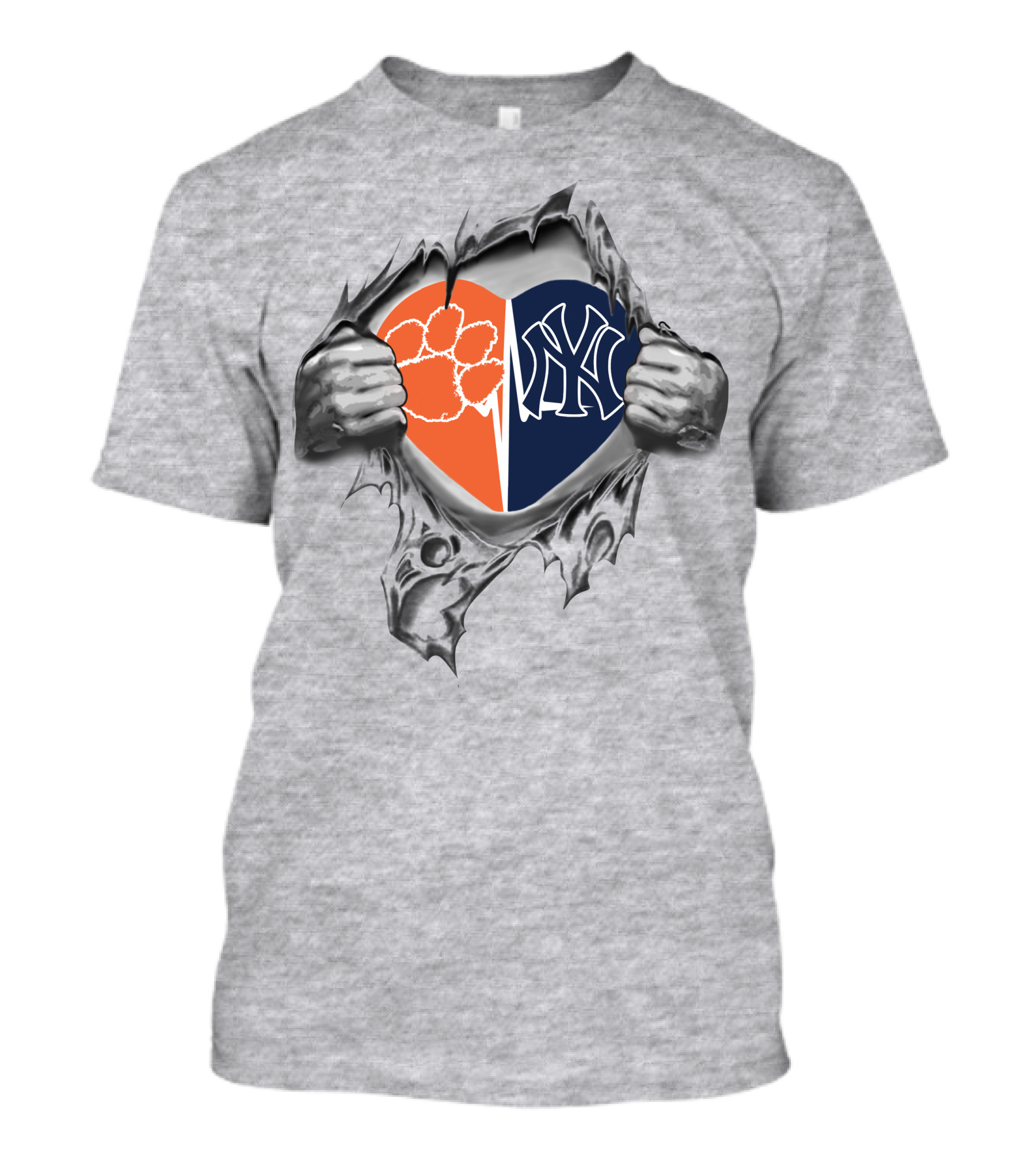 Clemson Tigers Yankees Heart Logo Fusion T-Shirt