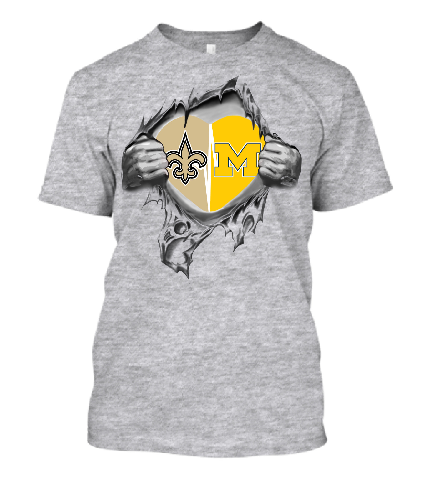 Saints And Michigan Heart Symbol With Fleur-de-lis And Block M T-Shirt