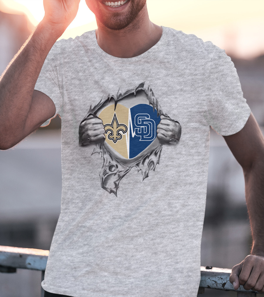 Saints Padres Heart Icon Fleur-de-Lis And Interlocked SD T-Shirt