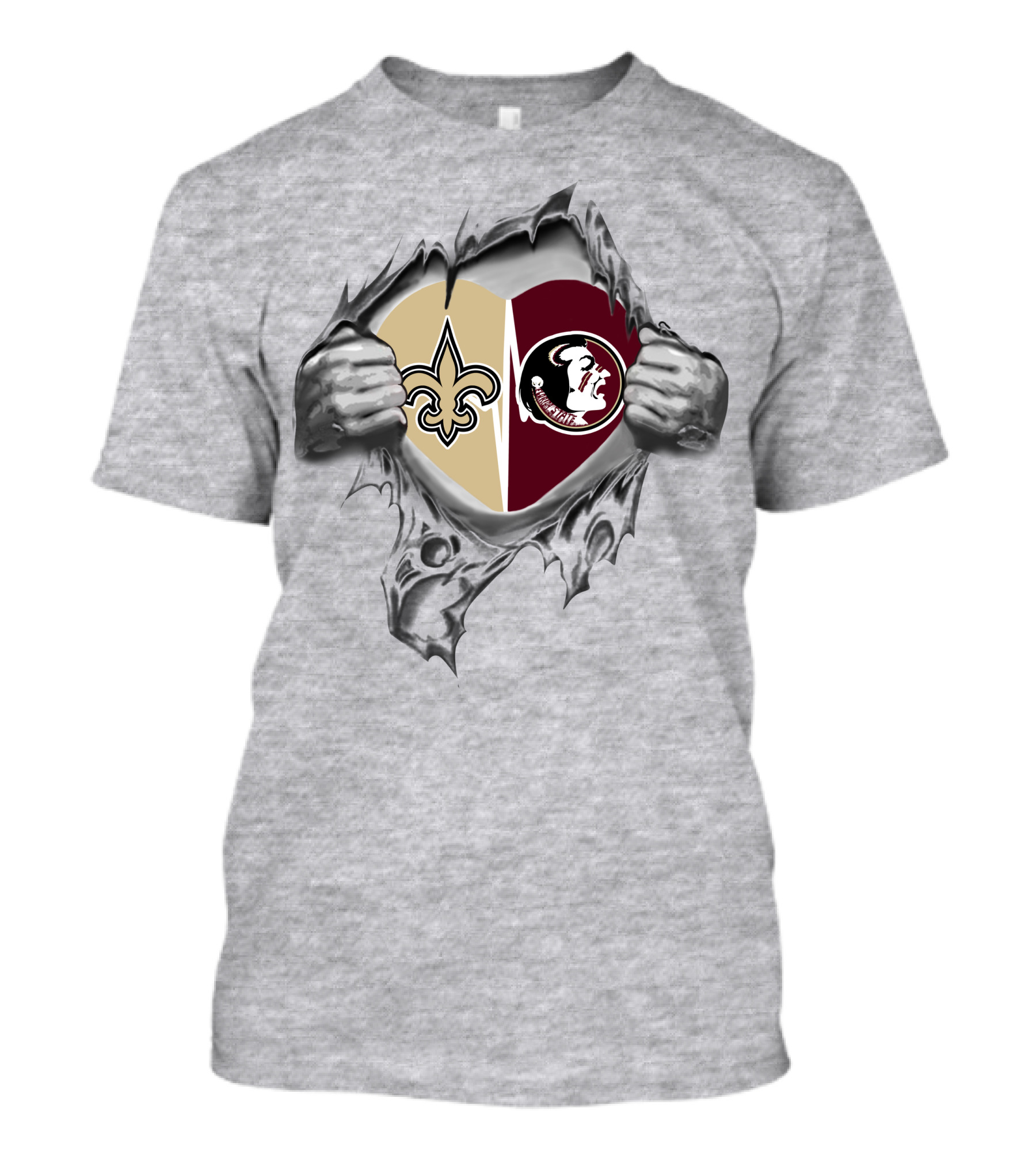 Saints Seminoles Heart Design With New Orleans And Florida State T-Shirt