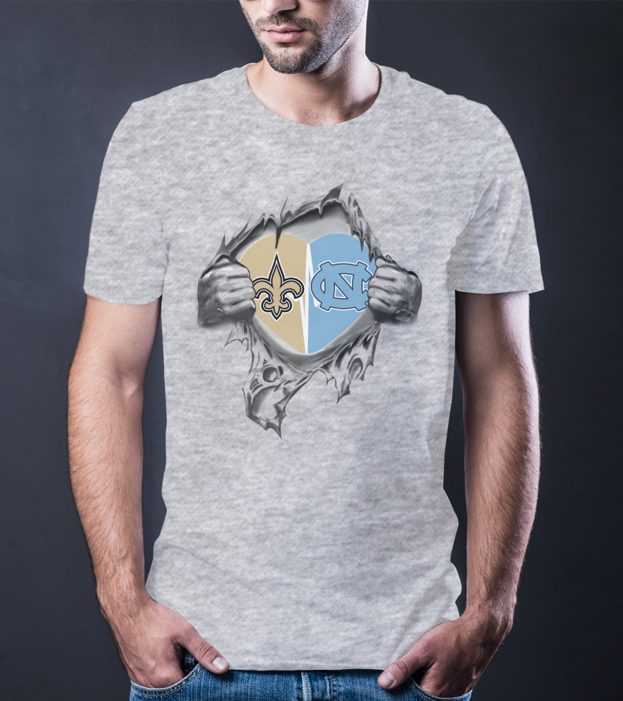 Saints Tar Heels Heart Emblem New Orleans And North Carolina T-Shirt