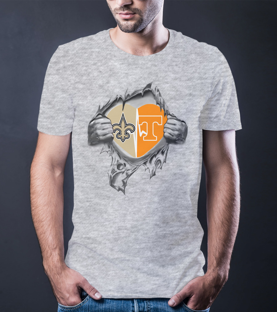 Saints Tennessee Heart Split Fleur-de-lis And Power T T-Shirt