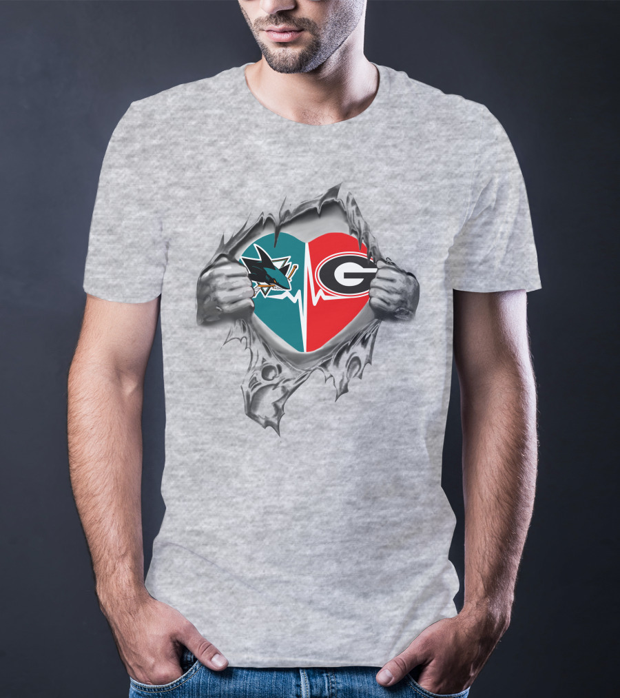 San Jose Sharks Georgia Bulldogs Heart T-Shirt