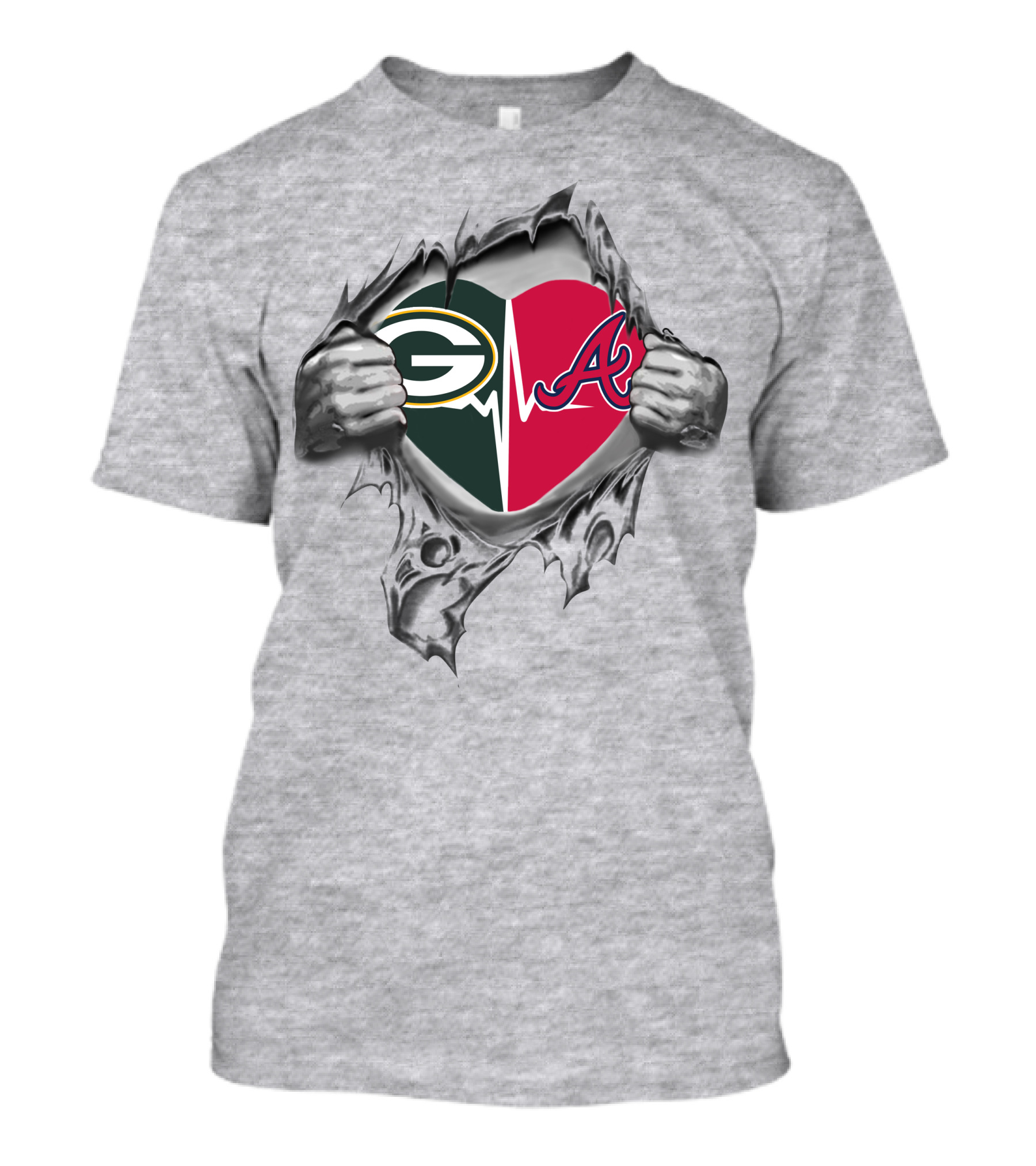 Green Bay Packers Atlanta Braves Heart Symbol Hands T-Shirt