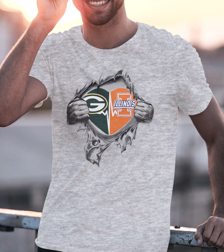 Green Bay Packers Illinois Fighting Illini Heart T-Shirt