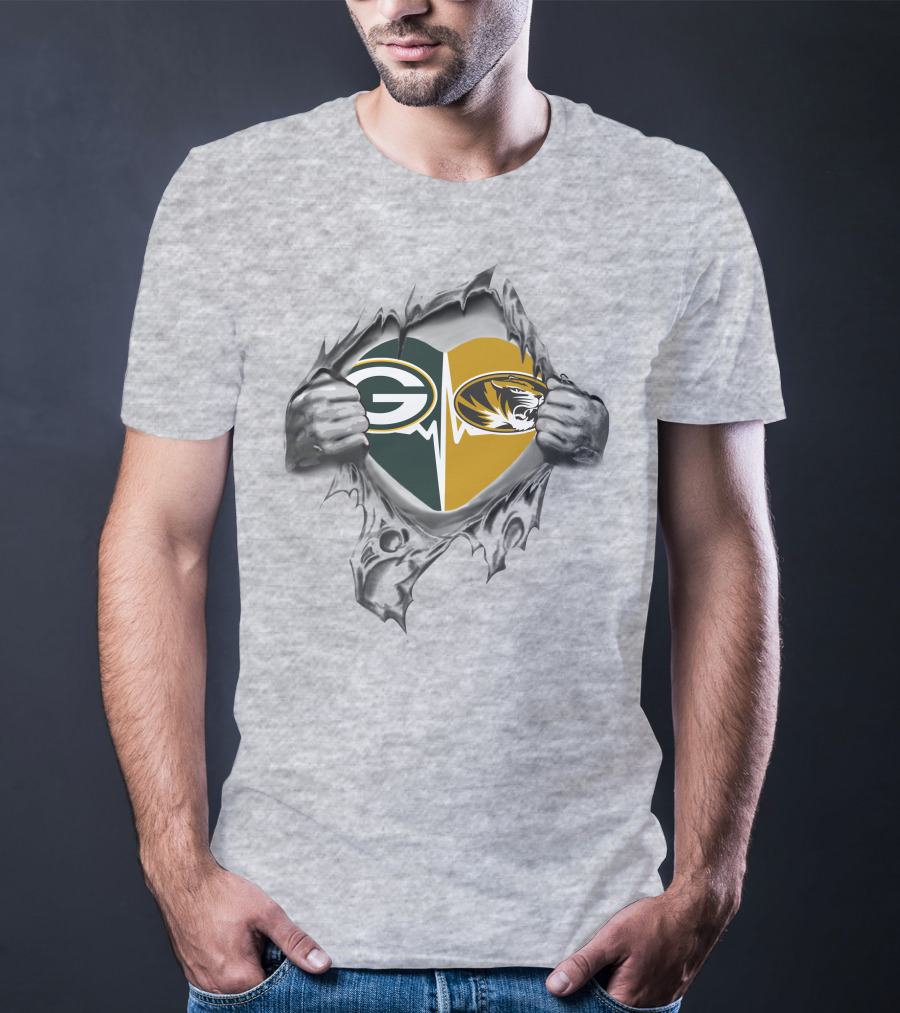 Green Bay Packers Missouri Tigers Heart T-Shirt